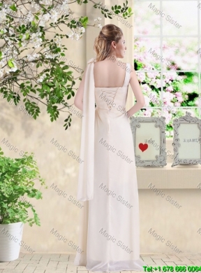 Feminine Straps Lace Up Champagne Bridesmaid Dresses with Floor Length