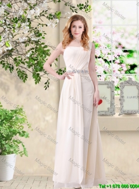 Feminine Straps Lace Up Champagne Bridesmaid Dresses with Floor Length