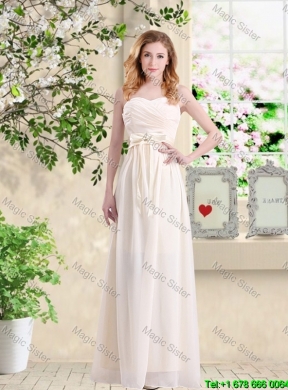 Feminine Straps Lace Up Champagne Bridesmaid Dresses with Floor Length