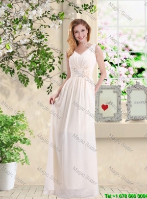 Feminine Straps Lace Up Champagne Bridesmaid Dresses with Floor Length