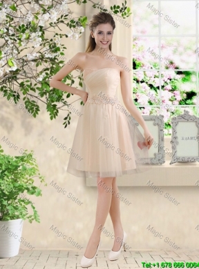 Perfect Short Strapless Champagne Bridesmaid Dresses with Belt