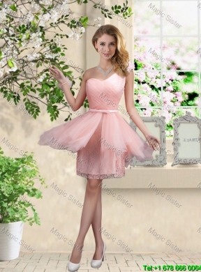 Popular One Shoulder and Belt Bridesmaid Dresses in Pink