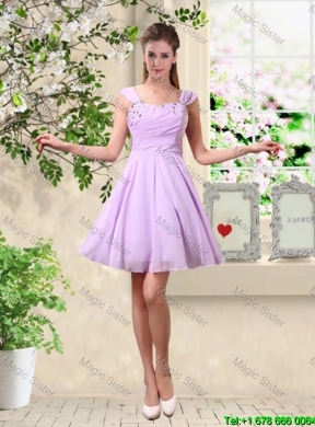 Suitable A Line Straps Bridesmaid Dresses with Hand Made Flowers