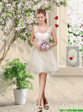 Suitable Straps Appliques and Belt Bridesmaid Dresses with Lace Up