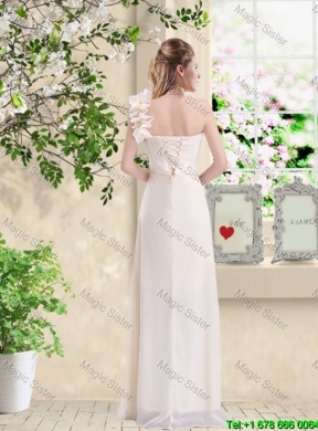 Cheap One Shoulder Hand Made Flowers Bridesmaid Dresses in Champagne