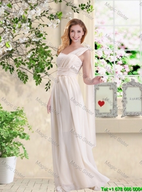 Cheap One Shoulder Hand Made Flowers Bridesmaid Dresses in Champagne