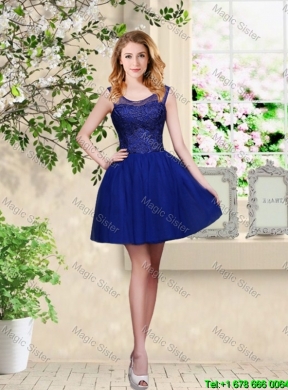 Decent Short Appliques Scoop Bridesmaid Dresses in Royal Blue