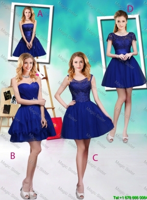 Decent Short Appliques Scoop Bridesmaid Dresses in Royal Blue