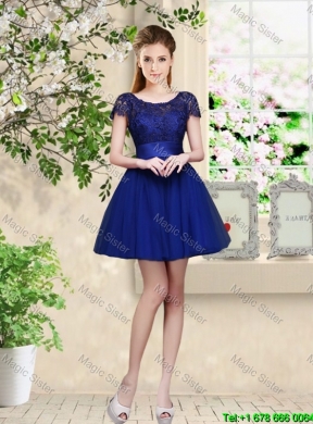 Decent Short Appliques Scoop Bridesmaid Dresses in Royal Blue