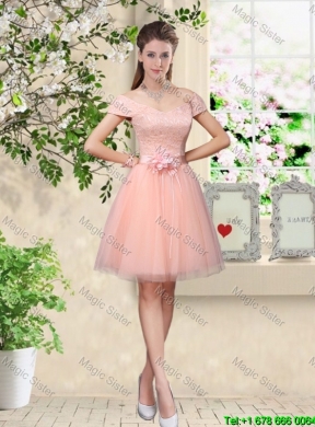 Elegant Sweetheart Baby Pink Bridesmaid Dresses with Appliques and Belt