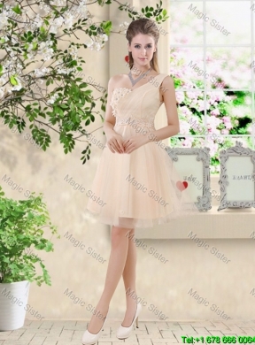 Sturning Knee Length Champagne Bridesmaid Dresses with Appliques and Belt