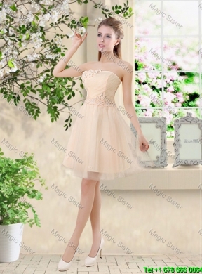 Sturning Knee Length Champagne Bridesmaid Dresses with Appliques and Belt