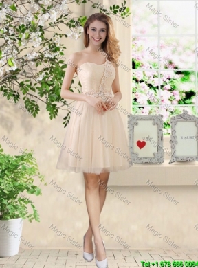 Sturning Knee Length Champagne Bridesmaid Dresses with Appliques and Belt