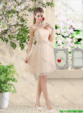 Sturning Knee Length Champagne Bridesmaid Dresses with Appliques and Belt