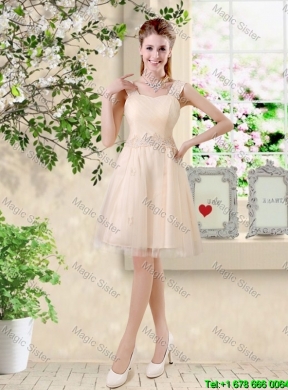 Sturning Knee Length Champagne Bridesmaid Dresses with Appliques and Belt