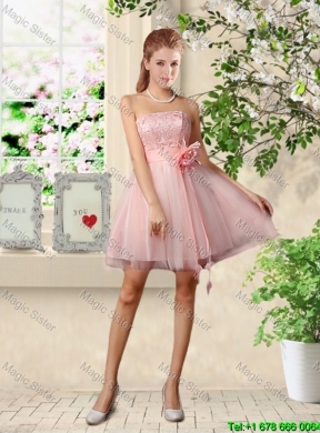 Affordable A Line One Shoulder Appliques Bridesmaid Dresses in Pink