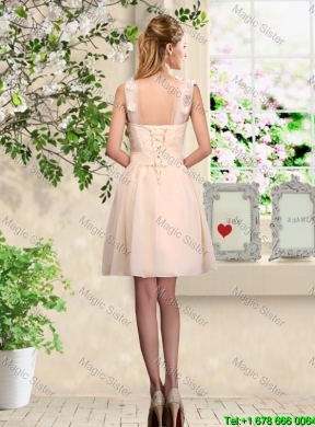 Beautiful Champagne Straps Bridesmaid Dresses with Bowknot