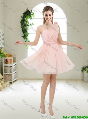 Decent One Shoulder Bridesmaid Dresses with Hand Made Flowers