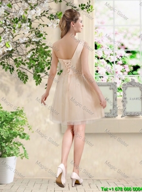 Pretty One Shoulder Champagne Bridesmaid Dresses with Appliques and Belt