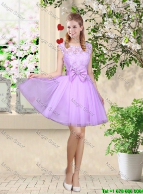 Sophisticated A Line Lavender Bridesmaid Dresses with Lace and Bowknot