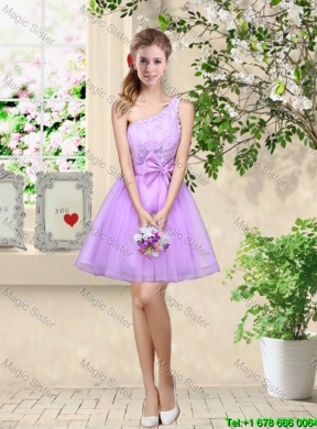 Sophisticated A Line Lavender Bridesmaid Dresses with Lace and Bowknot