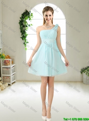 Beautiful A Line Ruched Prom Dresses in Light Blue