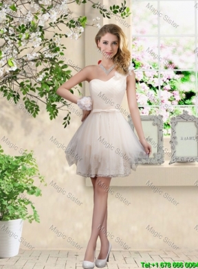 Classical Belt One Shoulder Bridesmaid Dresses in Champagne