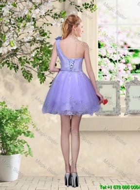 Elegant A Line Hand Made Flowers Prom Dresses with One Shoulder