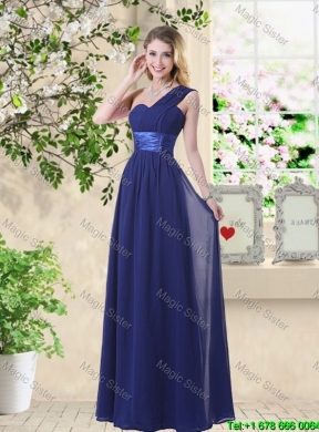 New Style Empire Floor Length Bridesmaid Dresses in Navy Blue