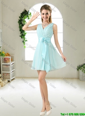 Fashionable V Neck Bowknot Prom Dresses in Mini Length