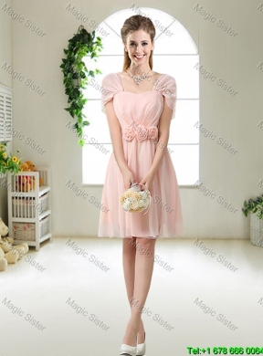 Pretty Hand Made Flowers Prom Dresses with Cap Sleeves