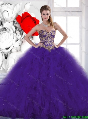 2015 Winter Luxurious Red Sweetheart Quinceanera Gowns with Beading