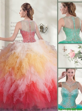 2015 Winter Popular Multi Color Quinceanera Dresses with Beading and Ruffles