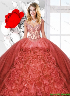 2016 Fall Beautiful Ruffles Rust Red Quinceanera Dresses with Straps