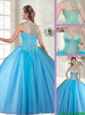 2016 Fall Beautiful Scoop Tulle Sweet 16 Dresses with Beading