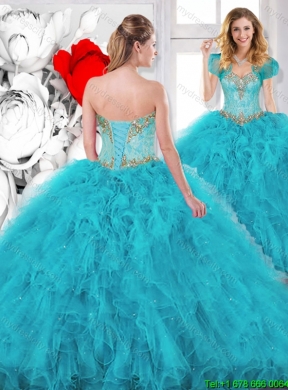 2016 Fall Modest Beading Sweetheart Quinceanera Dresses in Aqua Blue