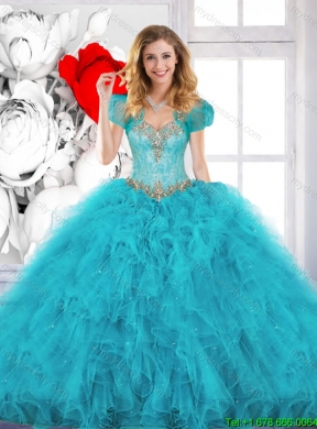 2016 Fall Modest Beading Sweetheart Quinceanera Dresses in Aqua Blue