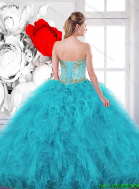 2016 Fall Modest Beading Sweetheart Quinceanera Dresses in Aqua Blue