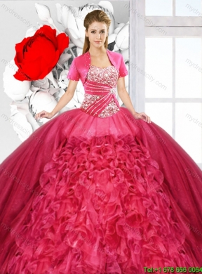 2016 Fall Red Sweetheart Perfect Quinceanera Gowns with Beading