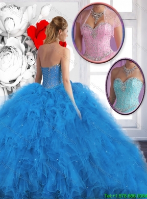 2016 Spring Cheap Beading Sweetheart Quinceanera Dresses in Blue