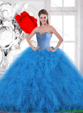 2016 Spring Cheap Beading Sweetheart Quinceanera Dresses in Blue