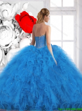 2016 Spring Cheap Beading Sweetheart Quinceanera Dresses in Blue