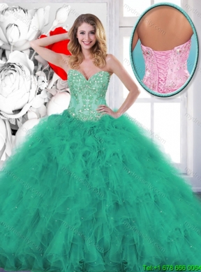 2016 Spring Fashionable Beading and Appliques Sweet 16 Gowns in Turquoise