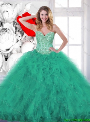 2016 Spring Fashionable Beading and Appliques Sweet 16 Gowns in Turquoise