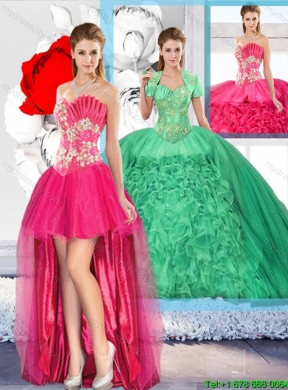 2016 Summer Hot Pink Affordable Detachable Sweet 16 Dresses with Beading