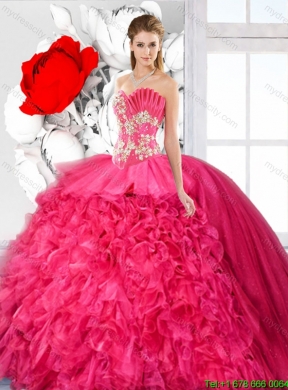 2016 Summer Hot Pink Affordable Detachable Sweet 16 Dresses with Beading