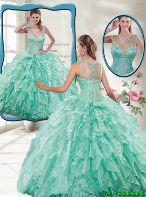 2016 Summer Pretty Mint Quinceanera Gowns with Beading and Ruffles