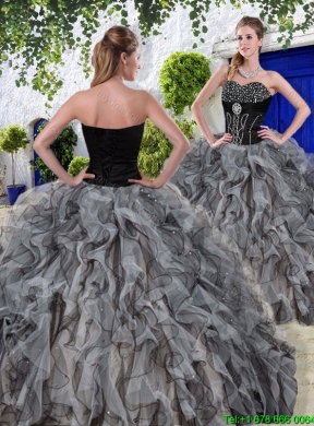 New Arrivals Beaded and Ruffles Sweet 16 Dresses in Black