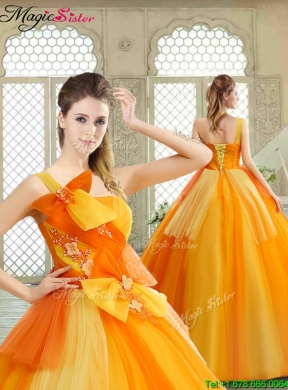 Cheap Appliques and Bowknot Quinceanera Gowns with One Shoulder