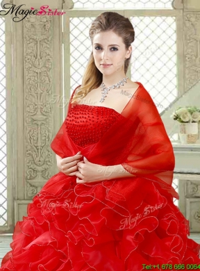 Classical Red Quinceanera Gowns with Beading and Ruffles